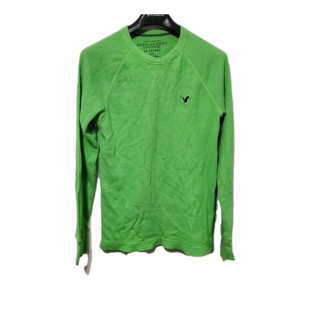 American Eagle Men’s Medium Legend Thermal Shirt Green Waffle Knit Vintage Fit